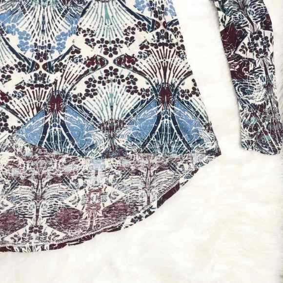 Free People New World Long Sleeve Top Linen Blend Purple Blue Ivory Lace… - Picture 4 of 6